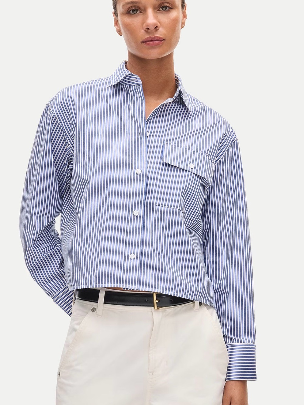 NWT - J.Crew - Esme cropped button-up shirt in striped cotton poplin - Size Smal